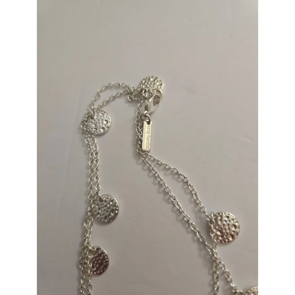 Daisy Fuentes Silver Tone Double Strand Hammered Coin Disc Charm Necklace